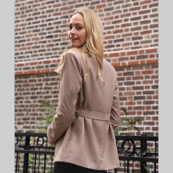 NWT maternity belted blazer collar khaki - Picture 2 of 5